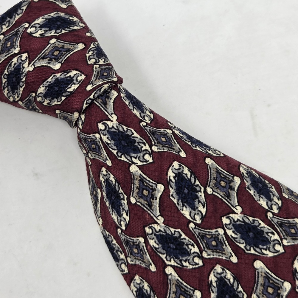 VINTAGE Robert Talbott Nordstrom Medallion Silk Tie Maroon Red Blue Handmade USA